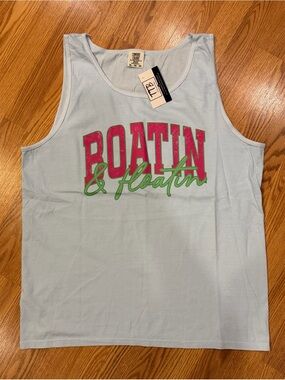 NWT Comfort Colors Light Blue "Boatin & Floatin" Tank Top